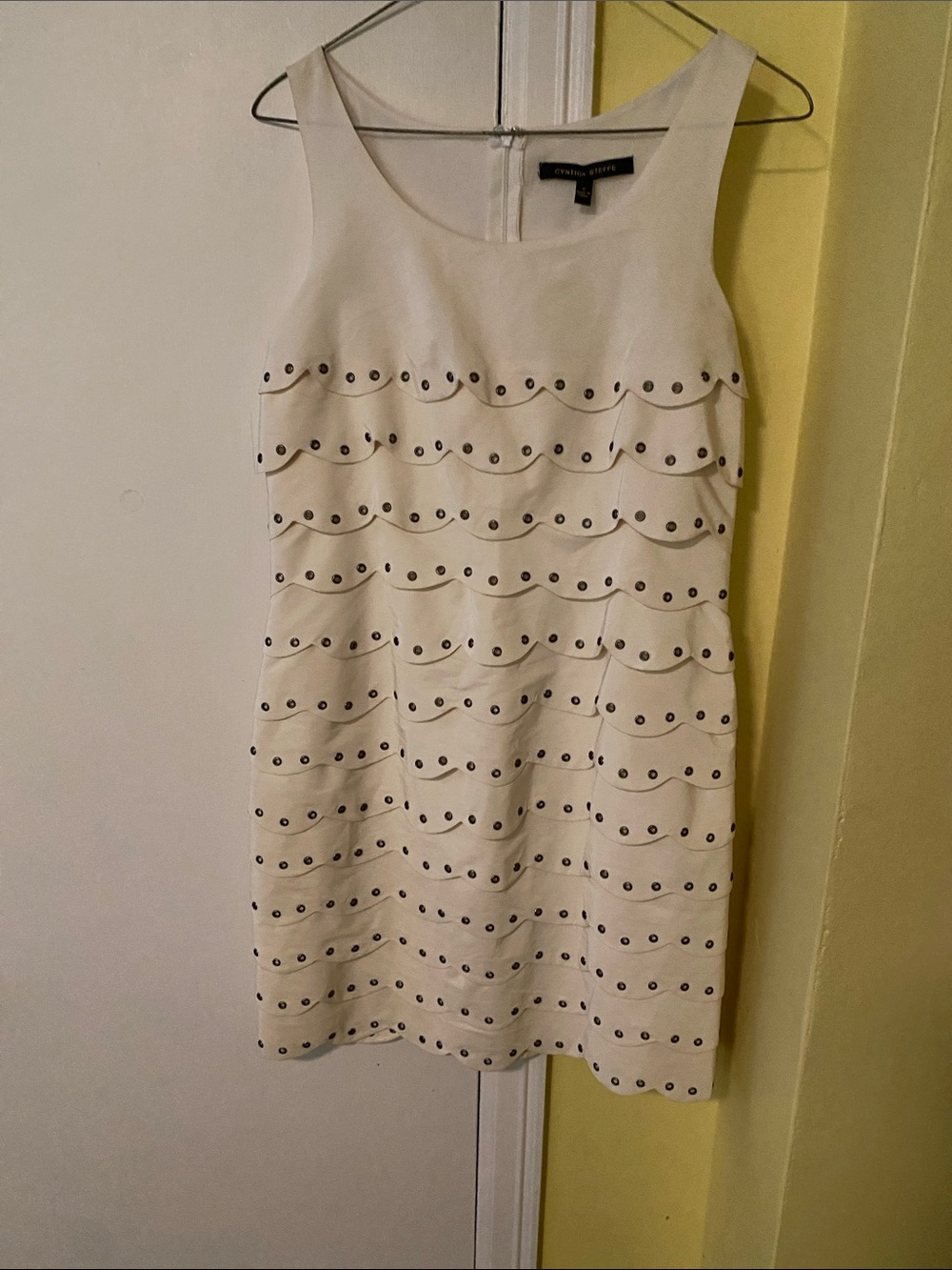 Cynthia Steffe White Scalloped Eyelet Mini Shift Dress